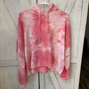 New Free People Movement Work It Out Hoodie Sweatshirt Size Large Pink Tie Dye